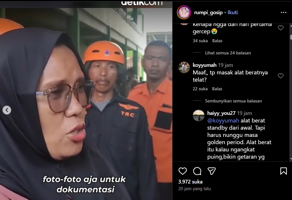 Ibu korban menangis minta diturunkan alat berat untuk evakuasi